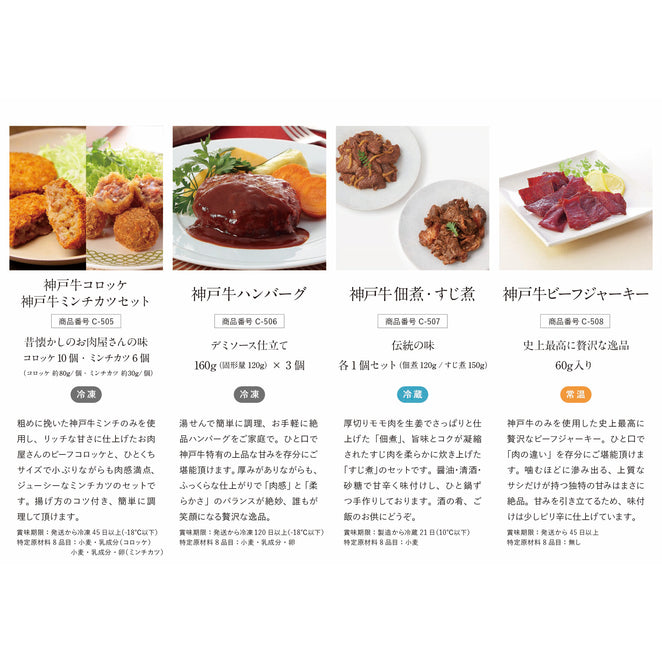 神戸牛カタログギフト掲載メニューコロッケハンバーグなど